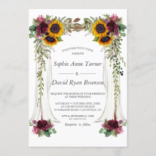 Invitación Boda Fall Burgundy Floral Canopy Sunflowers