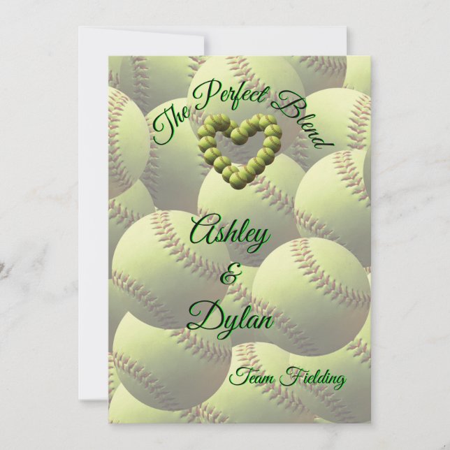 Invitación Boda familiar con mezcla de corazón de Softball (Anverso)