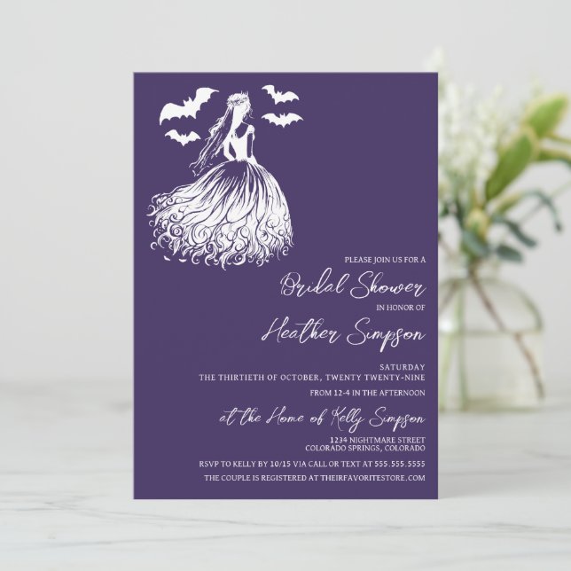 Invitación Boda Fantasma Fiesta de Despedida de Soltera Púrpu (Anverso de pie)