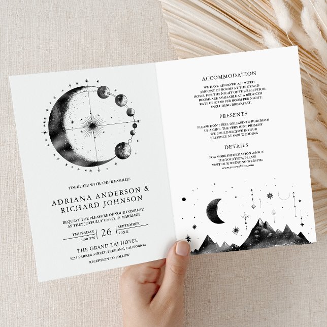 Invitación Boda Fases de la Luna Crescente Celeste Negra (Subido por el creador)