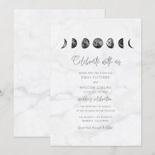 Invitación Boda Fases de la Luna de Mármol Gris Celestial