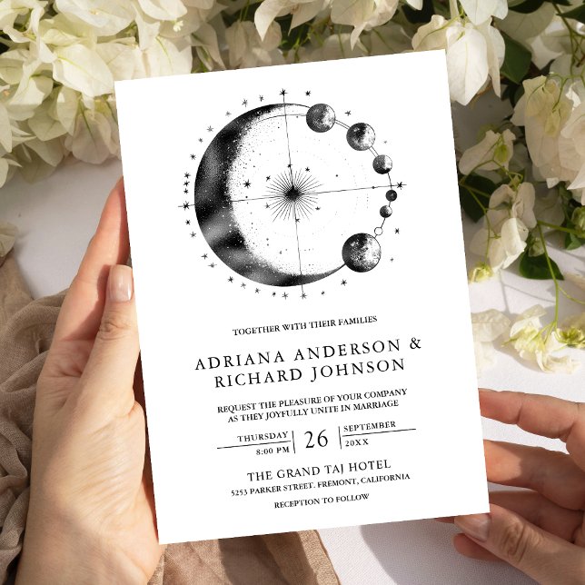 Invitación Boda Fases de Luna Creciente Negro Blanco Celestia (Subido por el creador)