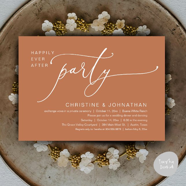 Invitación Boda Felices para Siempre Cena Fiesta Baile (Happily Ever After Romantic Wedding Dinner Party Dancing Modern Clean Invites Card PDF Copper Brown)