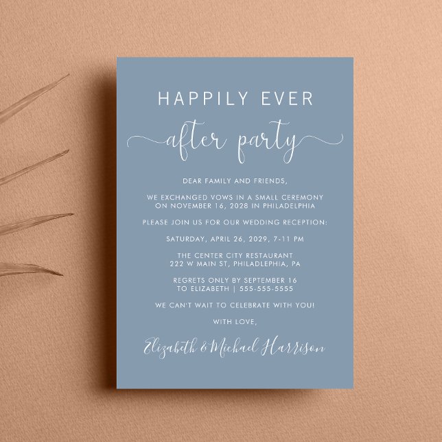 Invitación Boda Feliz Después De La Recepción Azul Polvorient (From private vows to a grand party - invite family and friends to celebrate your marriage!)