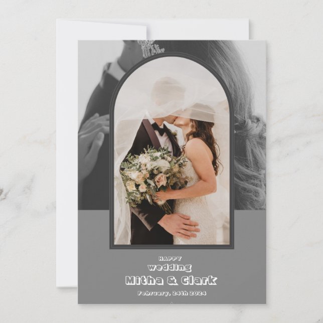 Invitación Boda feliz en gris sencillo (Anverso)