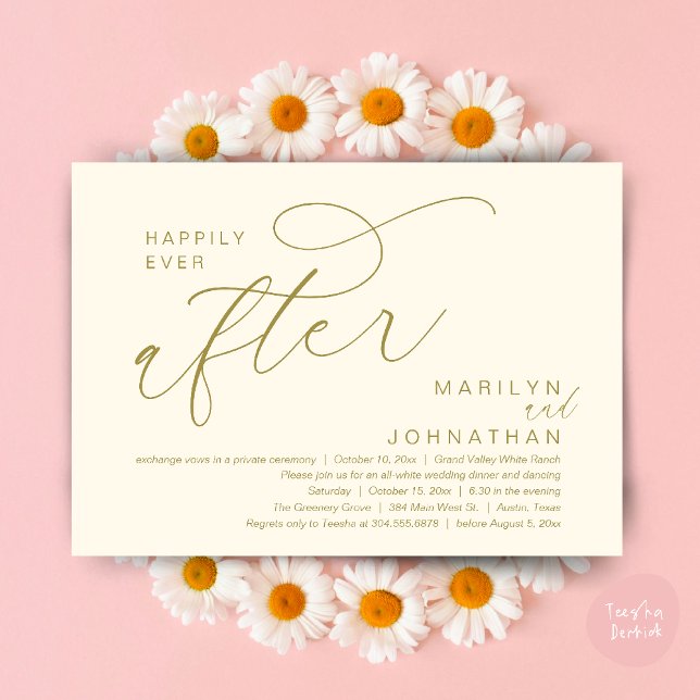 Invitación Boda Feliz Para Siempre Cena Fiesta Baile (Romantic Happily Ever After Wedding Dinner Party Lunch Brunch Invitation PDF Card Yellow Gold)