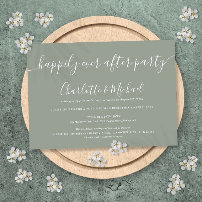 Invitación Boda feliz para siempre en verde salvia (Sage Green Happily Ever After Party Wedding Invitation)