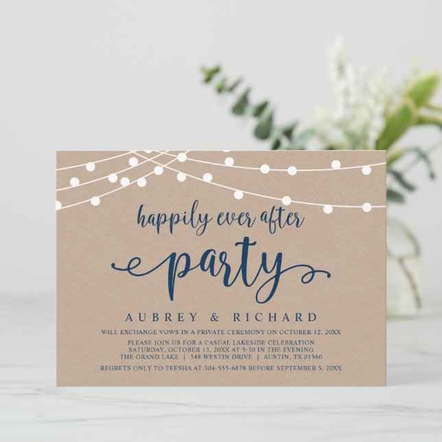 Invitación Boda Feliz para Siempre Huida Casual Fiesta  (Anverso de pie)