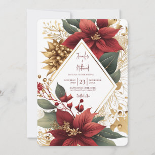 Invitación Boda Festiva de Navidad Poinsettia Gold
