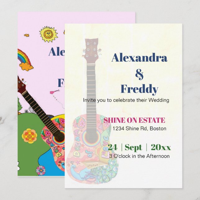 Invitación Boda Festival Campos Música Boda moderno (Anverso / Reverso)