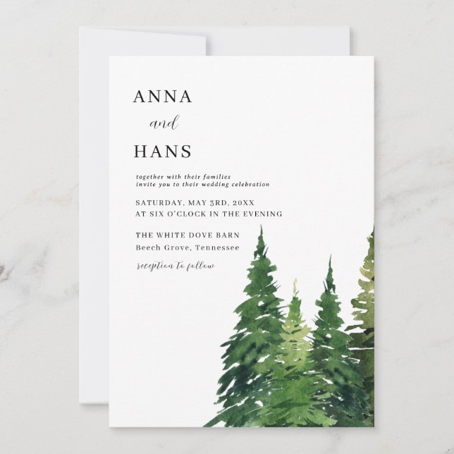 Invitación Boda festivo de árbol de navidad acuarela (Anverso)