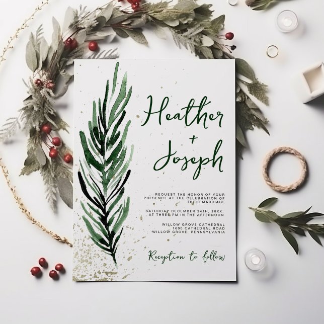 Invitación Boda festivo de Navidades de vino y oro de inviern (Subido por el creador)