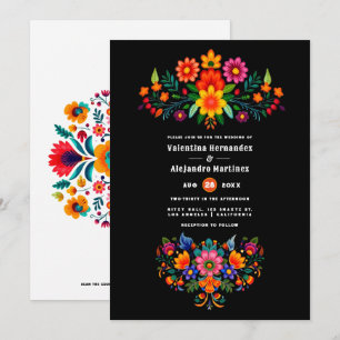 Invitación Boda Fiesta de Arte Popular Mexicano en Blanco y N