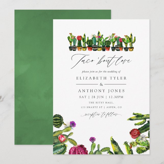 Invitación Boda Fiesta de Cactus Suculentas (Anverso / Reverso)