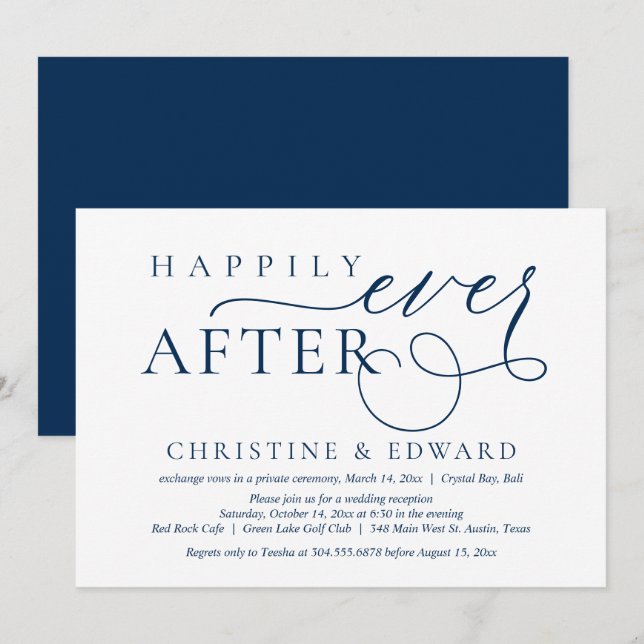 Invitación Boda Fiesta de Elopement, Feliz Nunca Después (Anverso / Reverso)