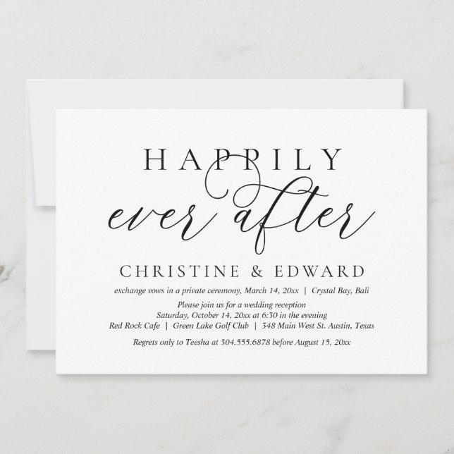 Invitación Boda Fiesta de Elopement, Feliz Nunca Después (Anverso)