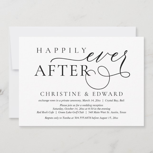 Invitación Boda Fiesta de Elopement, Feliz Nunca Después De I (Anverso)