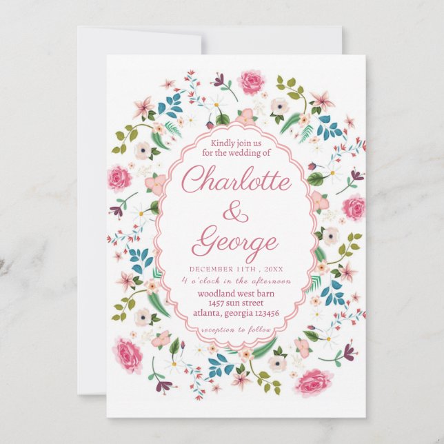 Invitación Boda fiesta de flores de jardín (Anverso)