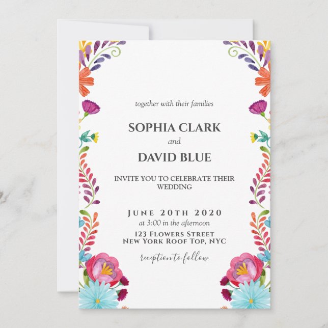 Invitación Boda Fiesta de Flores Mexicanas (Anverso)