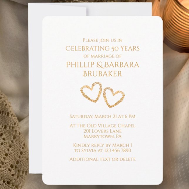 Invitación Boda Fiesta de Oro 50 aniversario Personalizado de (Customize this Golden 50th wedding anniversary party invitation, unique hearts, simple stylish )
