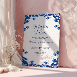 Invitación Boda Fiesta elegante de Floral Azul Mexicana