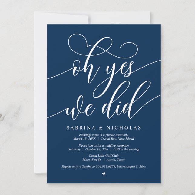 Invitación Boda Fiesta Elopement, Oh Sí, Lo Hicimos, Azul Mar (Anverso)