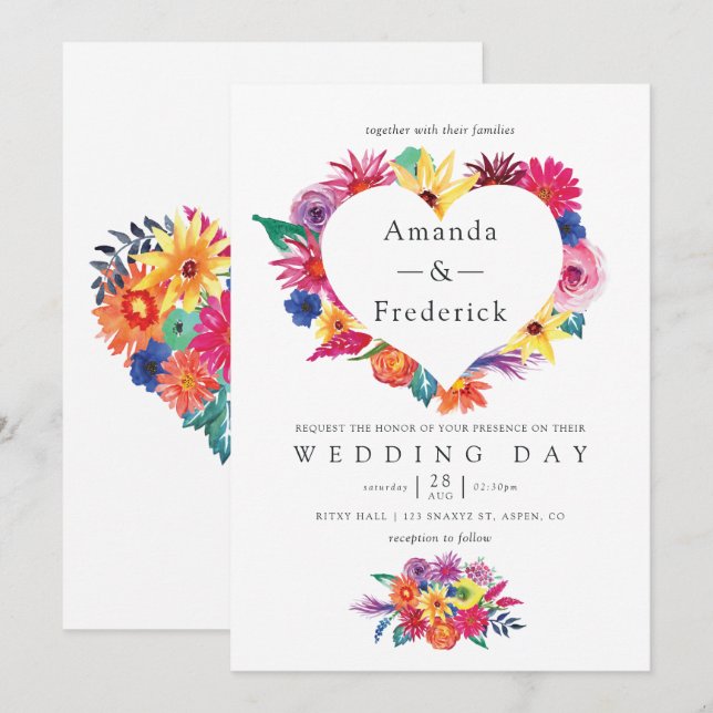Invitación Boda Fiesta Floral Acuarela (Anverso / Reverso)