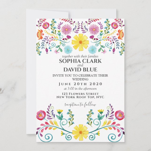 Invitación Boda Fiesta Floral Mexicana (Anverso)