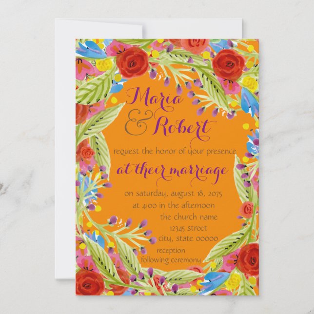 Invitación Boda Fiesta Tangerina (Anverso)