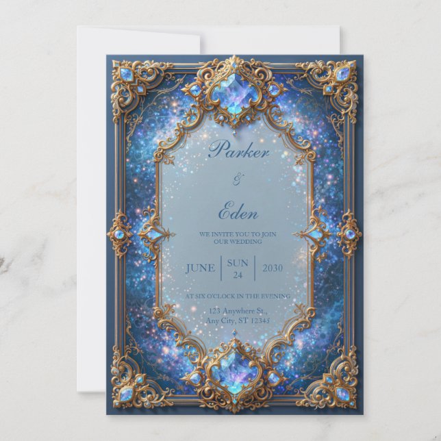 Invitación Boda Filigrana Galaxia Zafiro (Anverso)