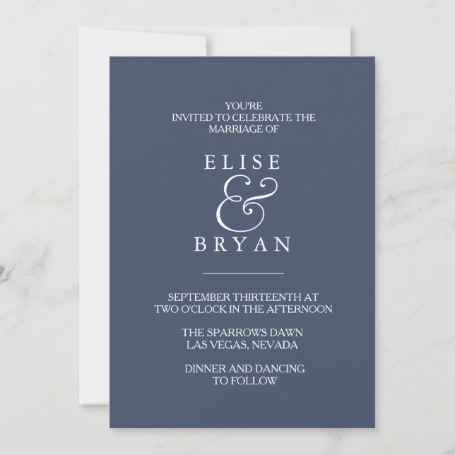 Invitación Boda Fillipsbury Azul Simple Moderno Medio (Anverso)