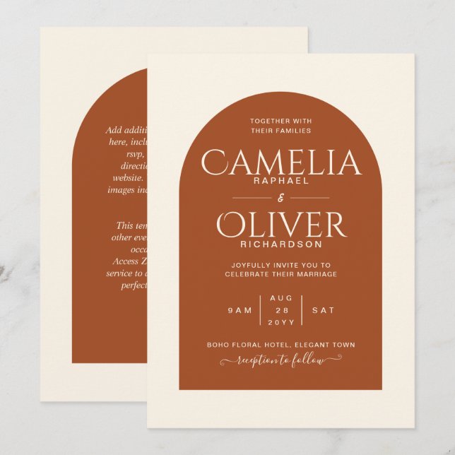 Invitación Boda Finest Arch Terracotta MONOCHROME (Anverso / Reverso)