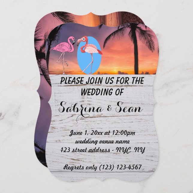 Invitación Boda Flamenco Playa Palma Romántica (Anverso / Reverso)