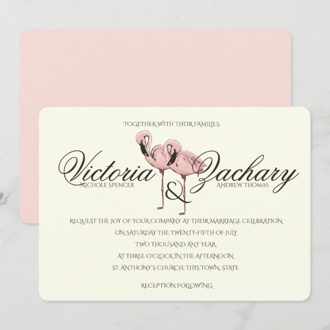 Invitación Boda Flamingo Rosa (Anverso / Reverso)