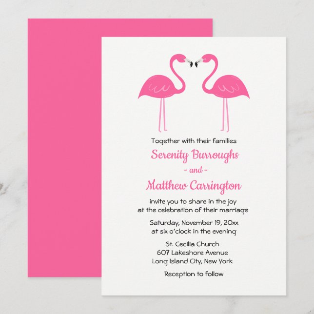 Invitación Boda Flamingo Rosa de Playa Tropical de Verano (Anverso / Reverso)