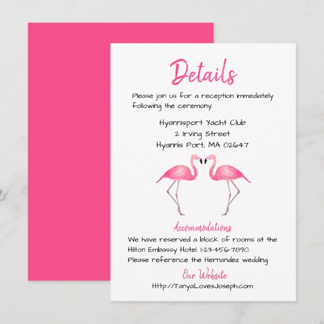 Invitación Boda Flamingo Rosa Detalles del Luau de Verano Tro (Anverso / Reverso)
