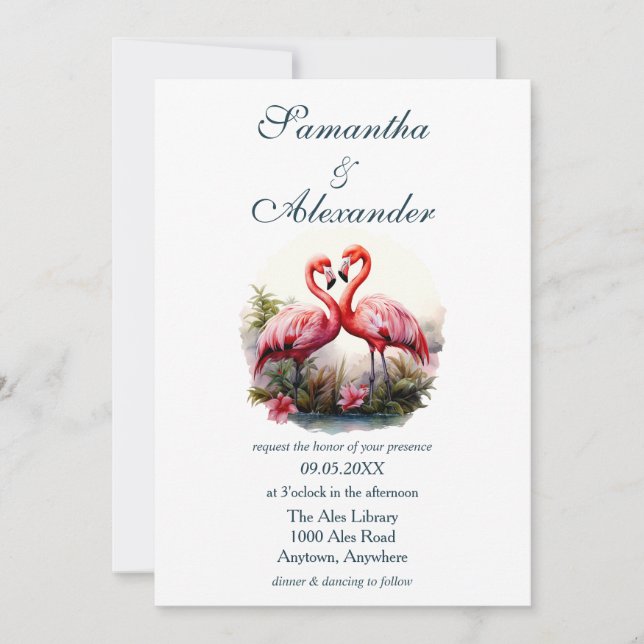 Invitación Boda Flamingos encantador (Anverso)