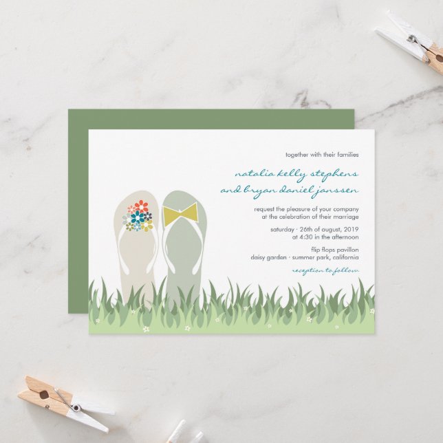 Invitación Boda Flip Flops Flip Flops de jardín de verano (Anverso/Reverso In Situ)