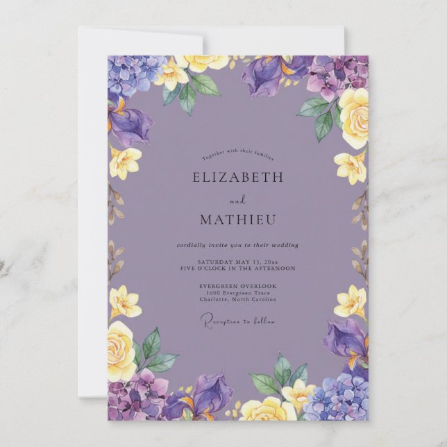 Invitación Boda Flor Amethyst Amarilla (Anverso)