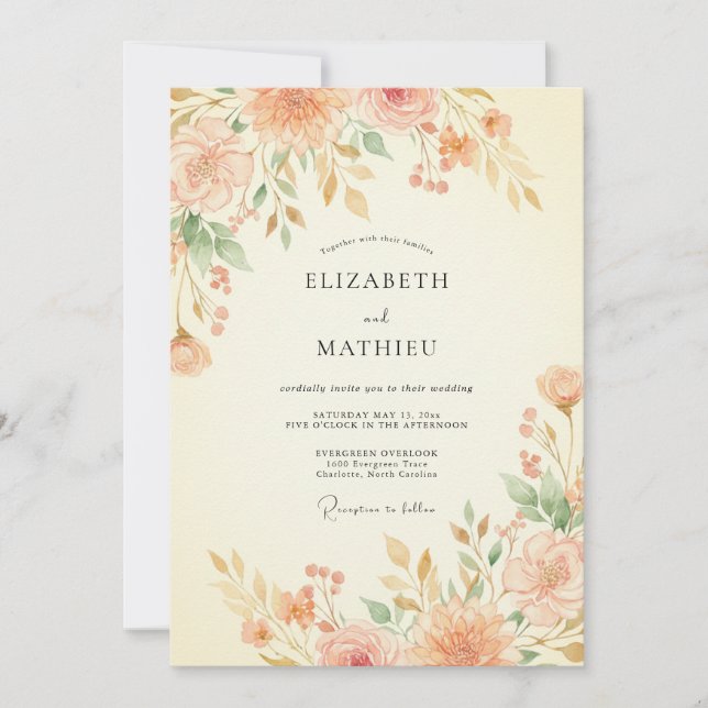 Invitación Boda Flor Apricot Pintada (Anverso)