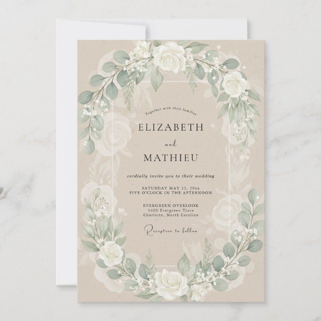 Invitación Boda Flor Blanca Champagne (Anverso)