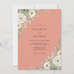 Invitación Boda Flor Blanca Salmón