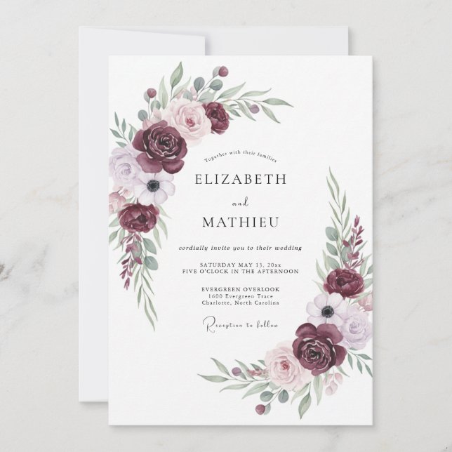 Invitación Boda Flor Burgundy Amethyst (Anverso)