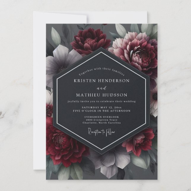 Invitación Boda Flor Burgundy Tenebrous (Anverso)