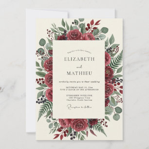 Invitación Boda Flor Burgundy Verde