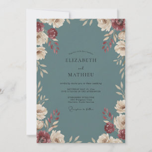 Invitación Boda Flor Carmesí Pizarra