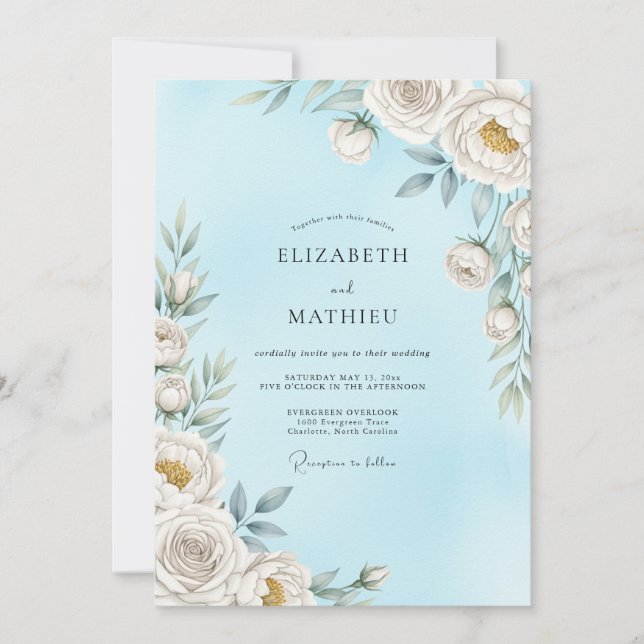 Invitación Boda Flor Celeste Etérea (Anverso)
