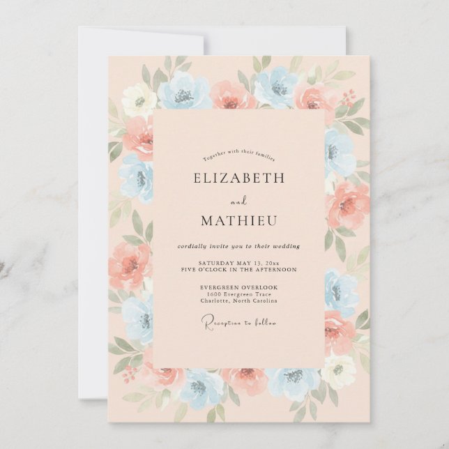 Invitación Boda Flor Cerúleo Rubor (Anverso)