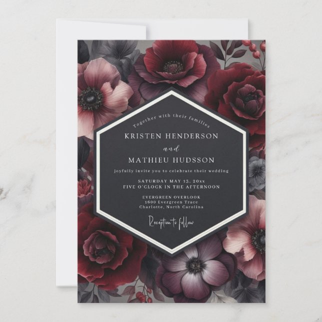 Invitación Boda Flor Claret Penumbral (Anverso)