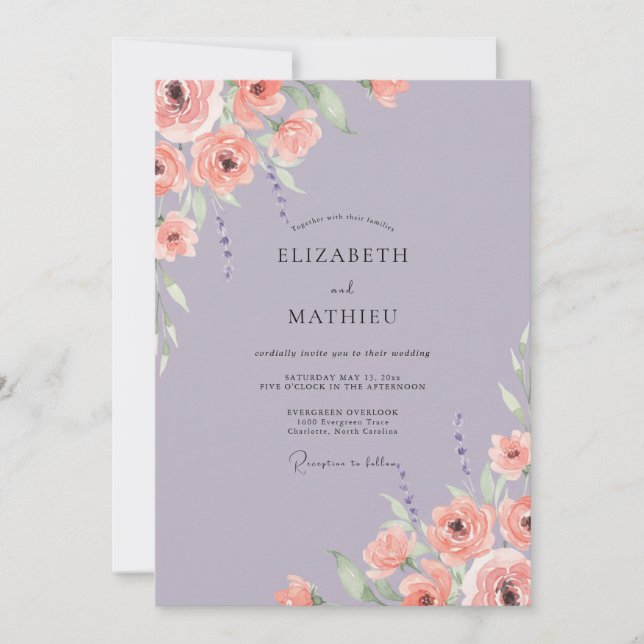 Invitación Boda Flor Coral Lila (Anverso)